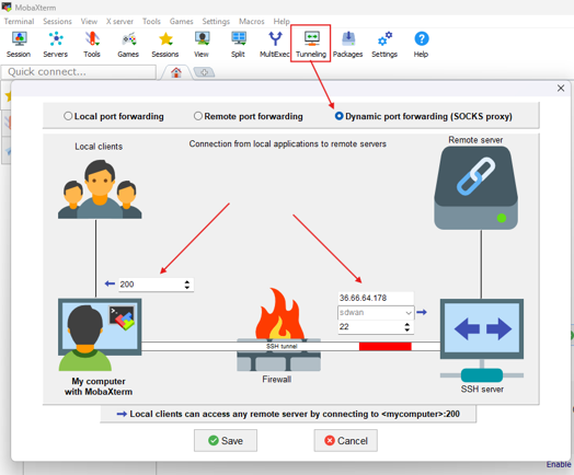 MobaXterm Dynamic Forwarding